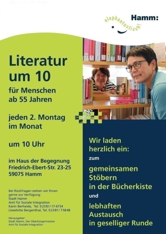 "Literatur um 10" findet - wenn keine Coronaauflagen gelten - als Präsenzveranstaltung im Haus der Begegnung in Bockum-Hövel statt. Foto: "Literatur um 10" findet - wenn keine Coronaauflagen gelten - als Präsenzveranstaltung im Haus der Begegnung in Bockum-Hövel statt.